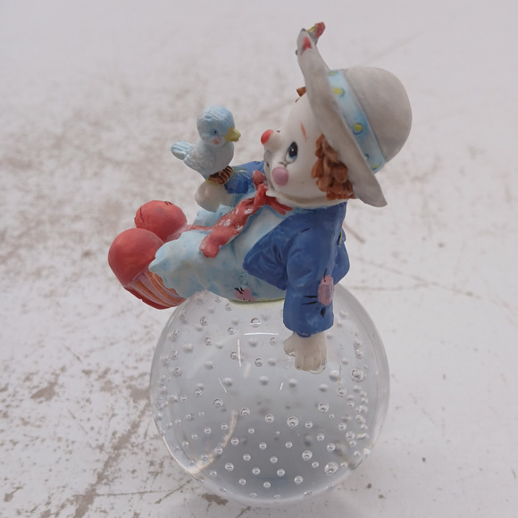 VTG Simson Clown Blue Bird Porcelain & Bubble Glass Paperweight Whimsical Decor - Picture 4 of 9